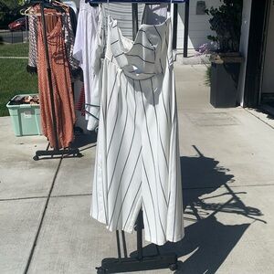 White pinstripe jumpsuit. Strapless